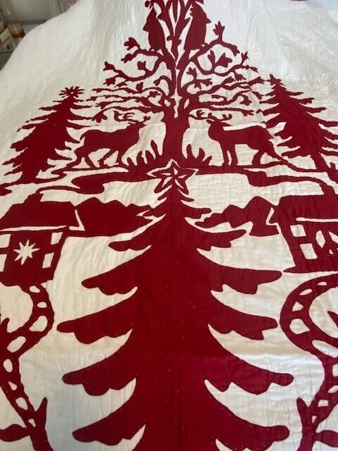 Pottery Barn Twin Clara Cotton Appliqué Holiday Quilt, Red