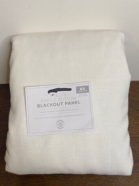 Pottery Barn Kids Evelyn Linen Blend Ruffle Bottom Blackout Curtain 44 x 63, Wht