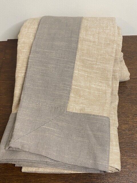 Pottery Barn Emery Border Linen Curtain Oatmeal/Flagstone, 50 x 96"