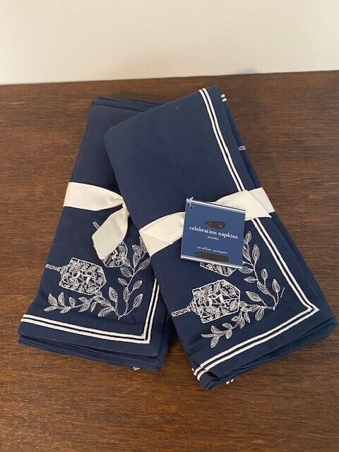 Pottery Barn Hanukkah Embroidered Cotton/Linen Napkins Set of 8