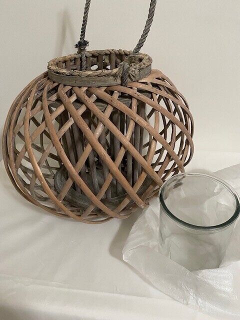 Pottery Barn Large Round Willow Lantern, Gray