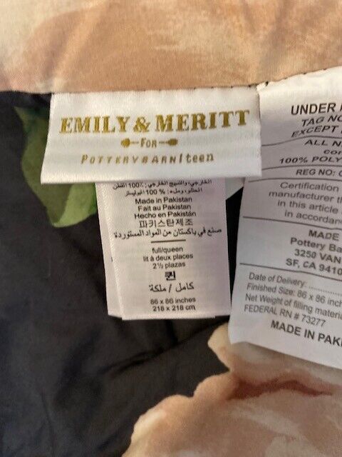 NEW Pottery Barn Teen Emily & Meritt Bed of Roses Comforter Full Queen Blush