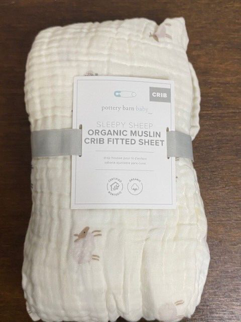 Pottery Barn Kids Sleepy Sheep Organic Muslin Crib Sheet