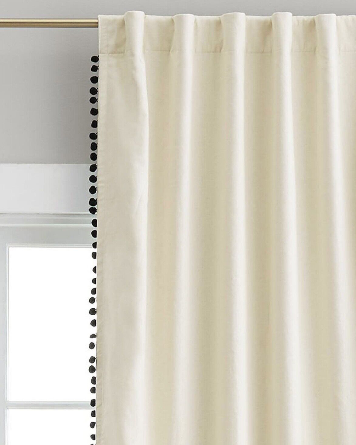 Pottery Barn Emily & Merritt 44 x 84 in Pom Pom Curtain-Black Out, Ivory & Black