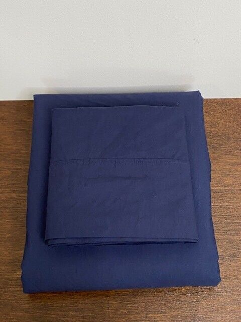 Pottery Barn Organic Cotton King Flat Sheet & 1 King Pillowcase, Navy