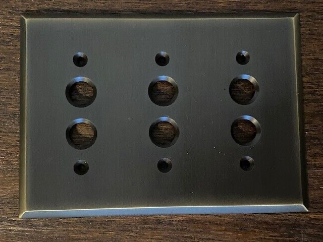 Rejuvenation Lewis Triple Push-Button Switchplate, Burnished Antique