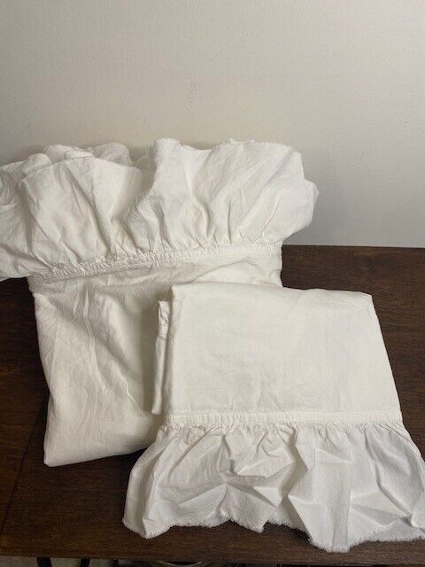 Pottery Barn Kids F/Q Washed Cotton Ruffle Organic Duvet Cover White