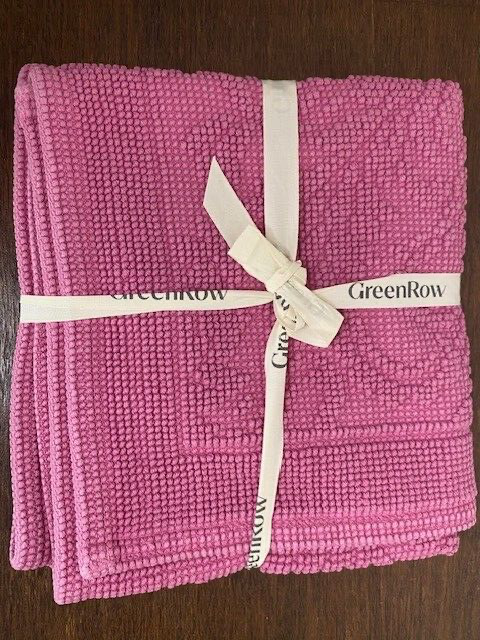 Green Row Cotton Bath Mat 21 x 34 in, Hot Pink