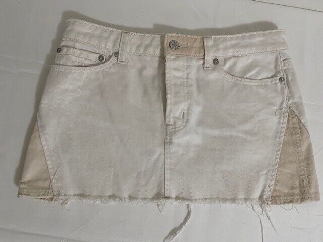 Free People White and Tan Denim Skirt