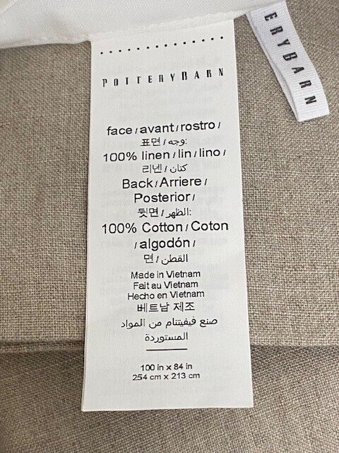 Pottery Barn 100 x 84 in Belgian Flax Linen Curtain, Cotton Lined, Dark Flax