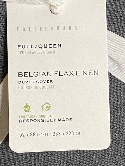 Pottery Barn F/Q Belgian Flax Linen Duvet Cover, Charcoal