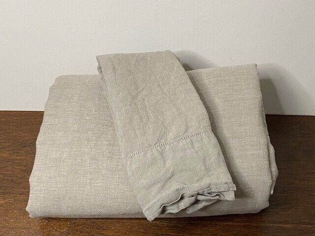 Pottery Barn K/CK Belgian Linen Duvet Cover & 1 King Pillow case, Eucalyptus