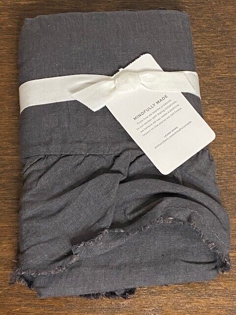 Pottery Barn Belgian Flax Linen Frayed Ruffle Standard Sham, Ebony