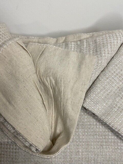 West Elm K/CK Euro Flax Linen Mini Waffle Duvet & 1 Pottery Barn K Sham, Flax