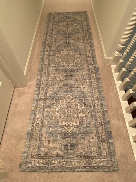 Pottery Barn Woven 32 x 105 in Runner, Multi Blues