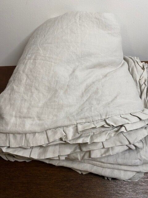 West Elm K/CK European Flax Linen Ruffle Duvet Cover, Frost Gray