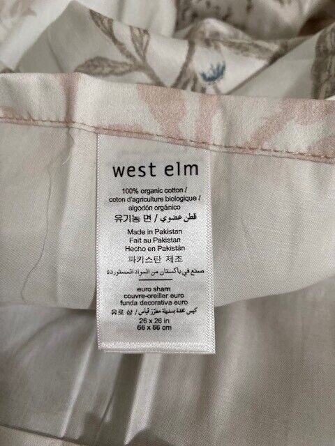 West Elm 100% Organic Cotton Euro Sham, 26 X 26-Blush, tan, cream, blue