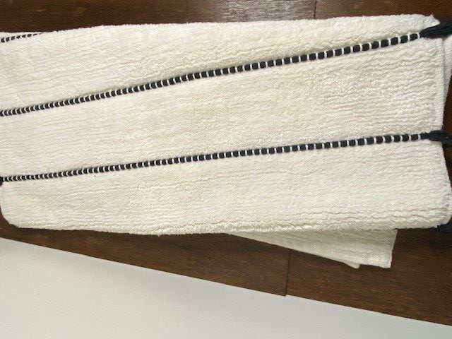 West Elm Tassel Stripe Bath Mat, 27 x 47 in White with Black