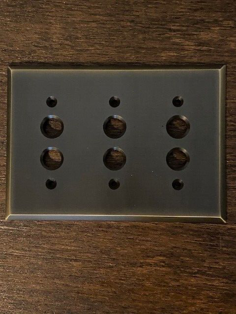 Rejuvenation Lewis Triple Push-Button Switchplate, Burnished Antique