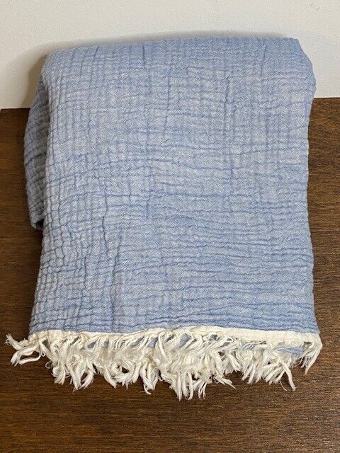 100% Cotton Turkish Crinkle Throw 47 x 60 in, Moonlight Blue