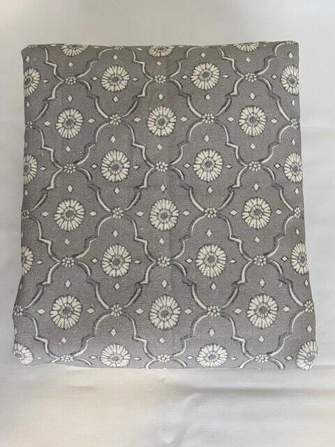 Pottery Barn Patterned 50 x 84 in Cotton Lined Curtain Panel, Gray & Ivory