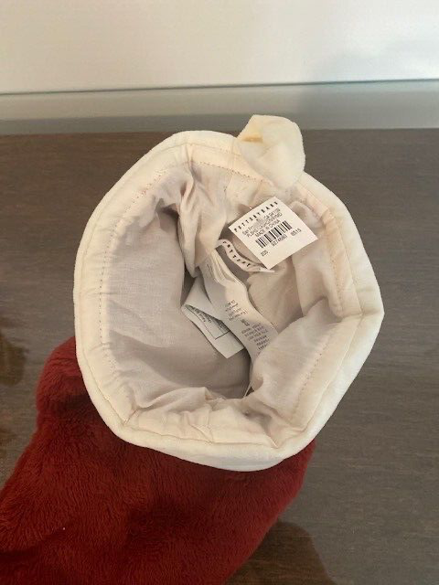 Pottery Barn Plush Faux Fur Stocking, 17 x 12 in, Red with Ivory Velvet Cuff