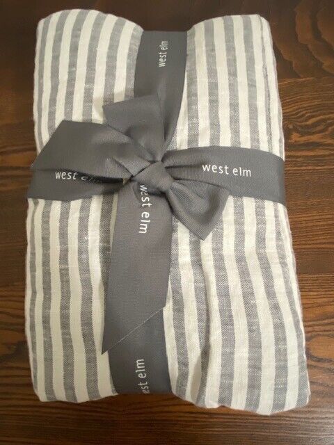 West Elm 100% Linen Wide Stripe Quilted King Sham, Charcoal & White