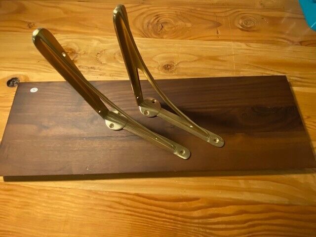 Rejuvenation Arched Shelf Brackets 8 in, Aged Brass and Walnut Shelf-24 x 8 in