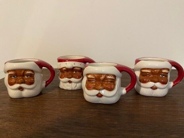 Pottery Barn Black Santa Mugs, Set of 4-8 oz