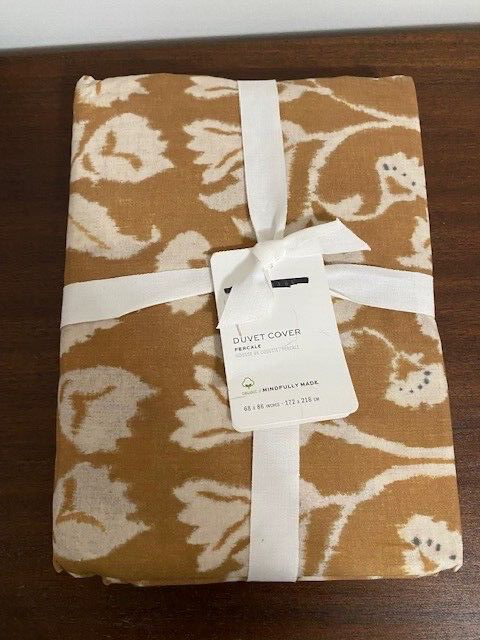 Pottery Barn Zama Print Twin Duvet Cover, 100% Organic Cotton-Mustard