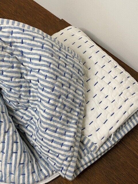 Pottery Barn Pick-Stitch Wheaton Reversible Striped Cotton Quilted Sham Standard