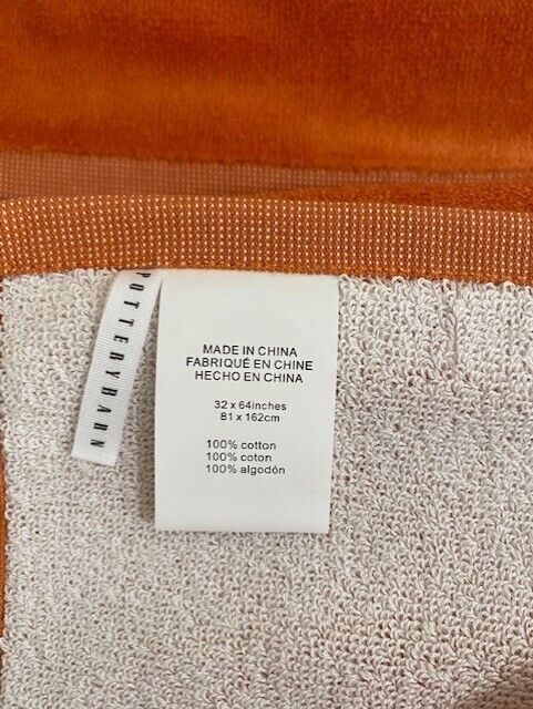 Pottery Barn Orange and White Bath Sheets/ Beach Towels 32 x 64 in