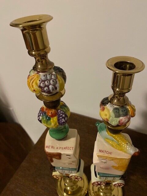 Vintage Salt and Pepper Shaker We're a Perfect Match Theme  Candle Sticks