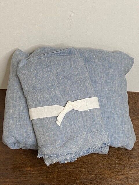 Pottery Barn K/CK Belgian Flax Linen Duvet, & 1 Dbl Flange King Sham, Chambray