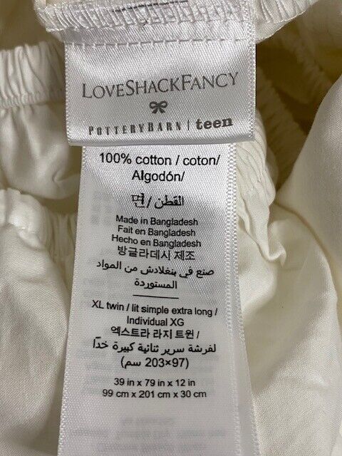 Pottery Barn Teen Love Shack Fancy Fitted Sheet, Twin XL, Ivory