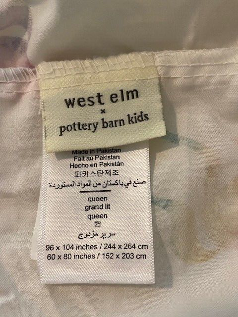 West Elm Queen Organic Watercolor Unicorn Fitted Sheet