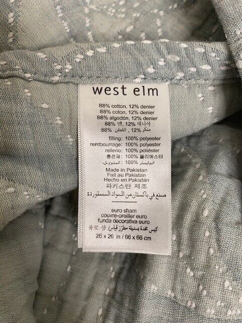 West Elm Handstitched Quilted Euro Sham, Blue tones