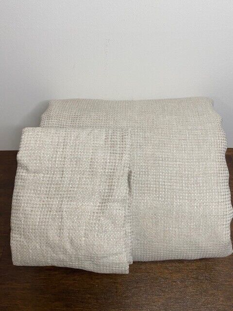 West Elm K/CK Euro Flax Linen Mini Waffle Duvet & 1 Pottery Barn K Sham, Flax