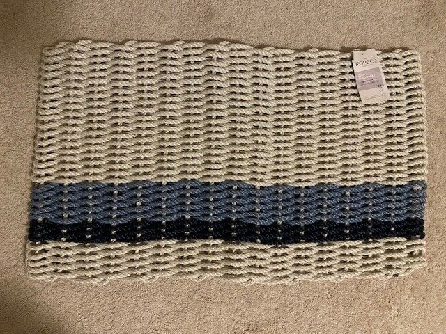 Pottery Barn The Rope Company Striped Handwoven Doormat, Blue and White