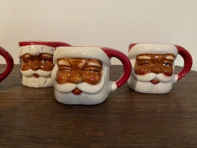 Pottery Barn Black Santa Mugs, Set of 4-8 oz