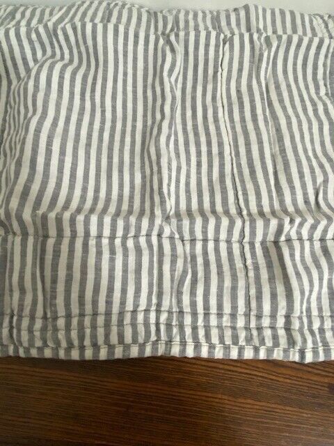 West Elm 100% Linen Wide Stripe Quilted King Sham, Charcoal & White