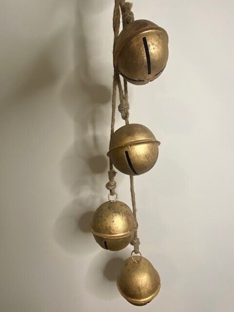 Pottery Barn String of Rustic 4 in Gold Jingle Bells on Jute, 30 in Long