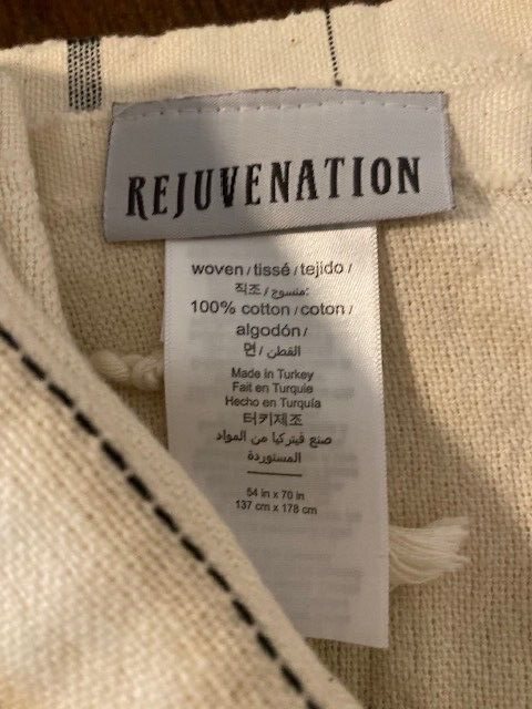 Rejuvenation 100% Cotton Throw Blanket54 x 70 in, Cream and Black