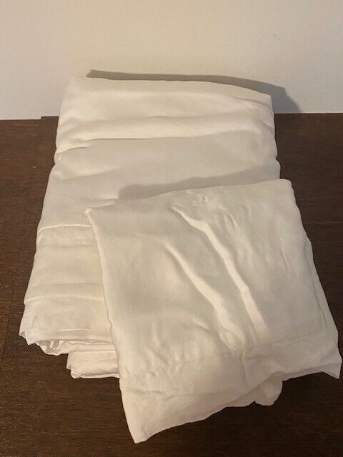 Pottery Barn F/Queen Tencel Duvet Cover with Linen Flange & 1 Standard Sham, WHT