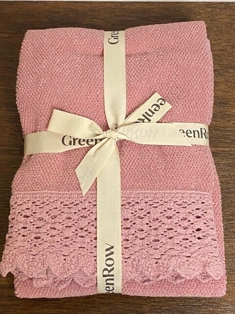 Green Row COTTON CROCHET HAND TOWEL, Dusty Rose