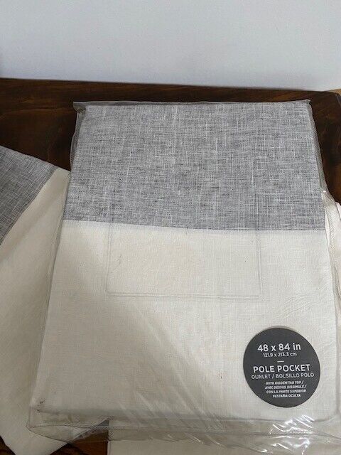 West Elm100% Linen Curtain Panels (2), 48 x 84 in Ivory and Black Weave