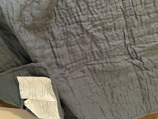 Pottery Barn Belgian Linen Hand Crafted Quilted King Sham Steel Blue Stitched