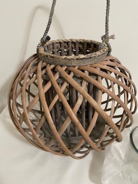 Pottery Barn Large Round Willow Lantern, Gray