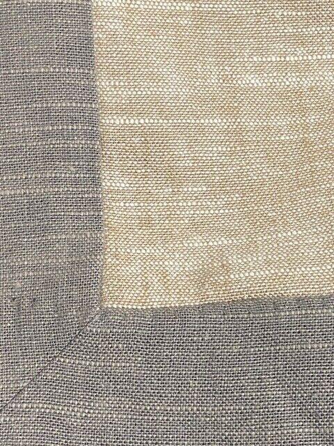 Pottery Barn Emery Border Linen Curtain Oatmeal/Flagstone, 50 x 96"