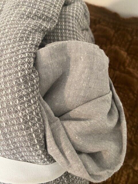 Pottery Barn F/Q European Flax Linen Waffle Duvet Cover, Light Gray